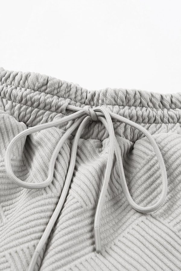 Gray 2pcs Solid Textured Drawstring Shorts Set - Image 10