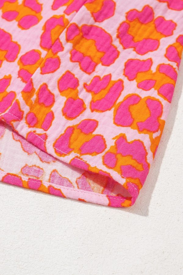 Rose Leopard Printed Button Up Loose Shirt - Image 8
