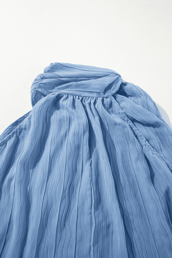 Myosotis Textured Pleated Tied Mock Neck Flowy Tank Top - Image 8