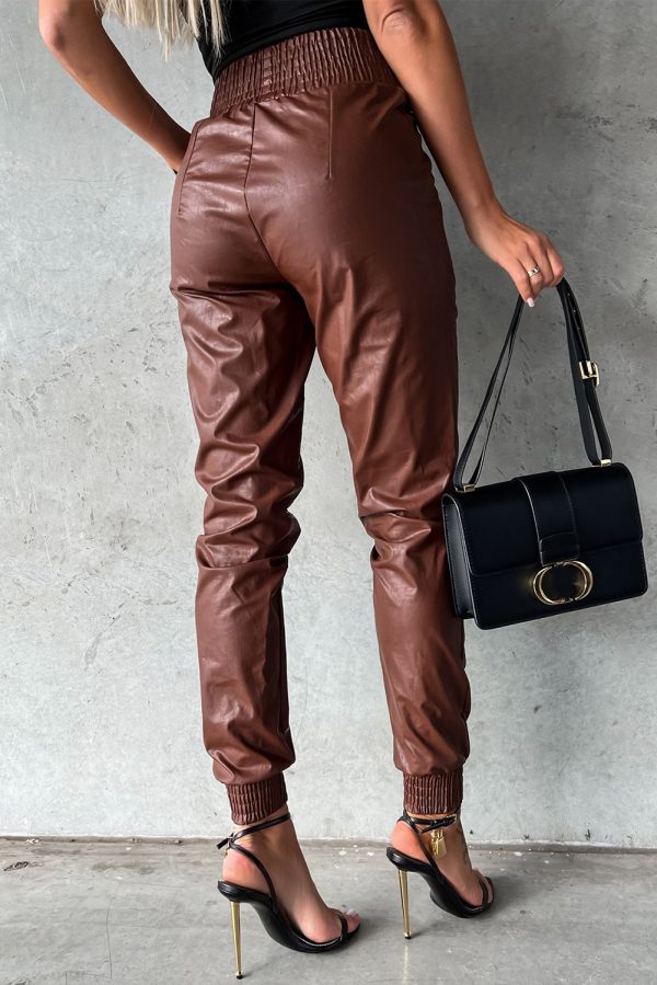 Black Smocked High-Waist Leather Skinny Pants - Image 5