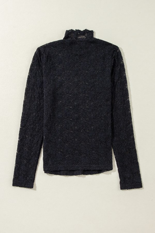 White Floral Lace High Neck Long Sleeve Top - Image 17