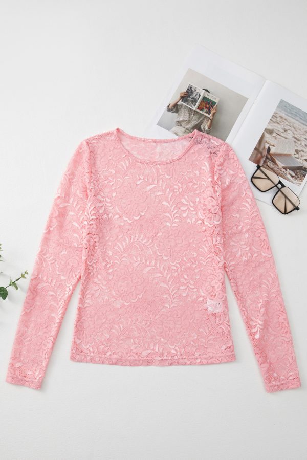 Blossom Floral Lace Sheer Long Sleeve Top - Image 5
