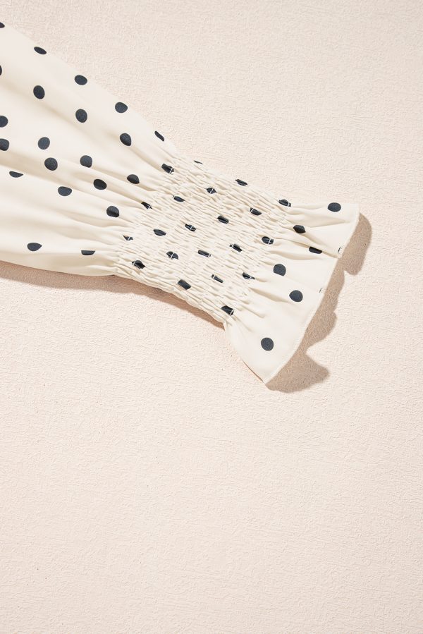 Apricot Polka Dot Print Frilled Collar Lantern Sleeve Blouse - Image 12