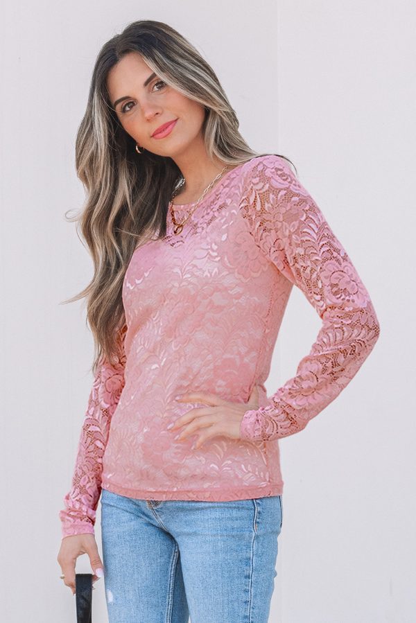 Blossom Floral Lace Sheer Long Sleeve Top - Image 3