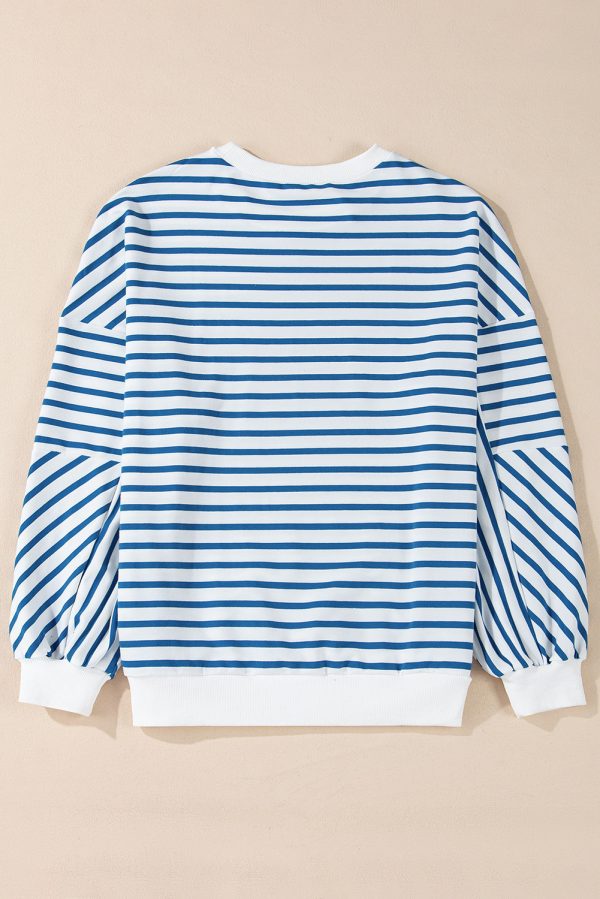Orange Stripe Drop Shoulder Crew Neck Loose Sweatshirt - Image 15