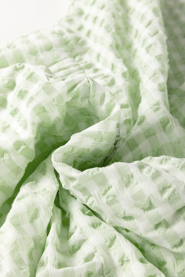 Green Stripe Textured Tiered Short Sleeve Loose Mini Dress - Image 7