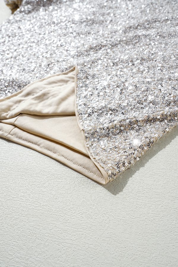 Silvery Sequin Puff Sleeve Cutout Back Blouse - Image 9