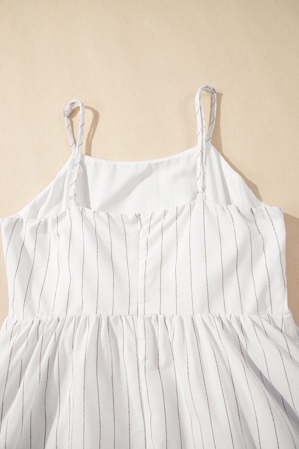 Beige Stripe Spaghetti Strap Pocketed High Waist Maxi Dress - Image 9