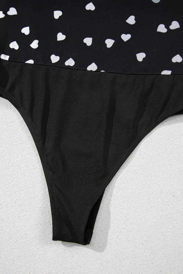 Black Heart Shape Mesh Patchwork Square Neck Bodysuit - Image 13