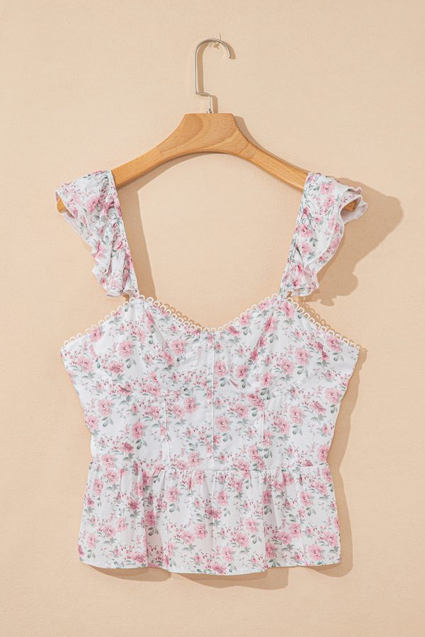 Pink Floral Flutter Peplum Tank Top - Image 5