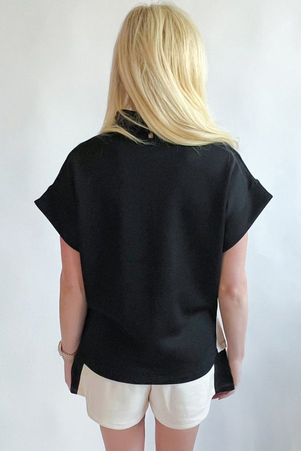 Black Contrast Zipped Stand Collared T Shirt and Short Set - Image 2