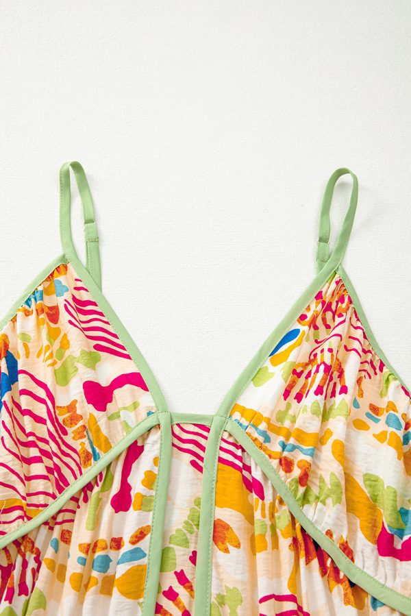 Orange Abstract Print Spaghetti Strap Piping Detail Maxi Dres - Image 8