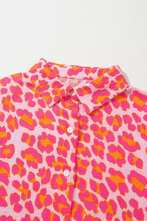 Rose Leopard Printed Button Up Loose Shirt - Image 7