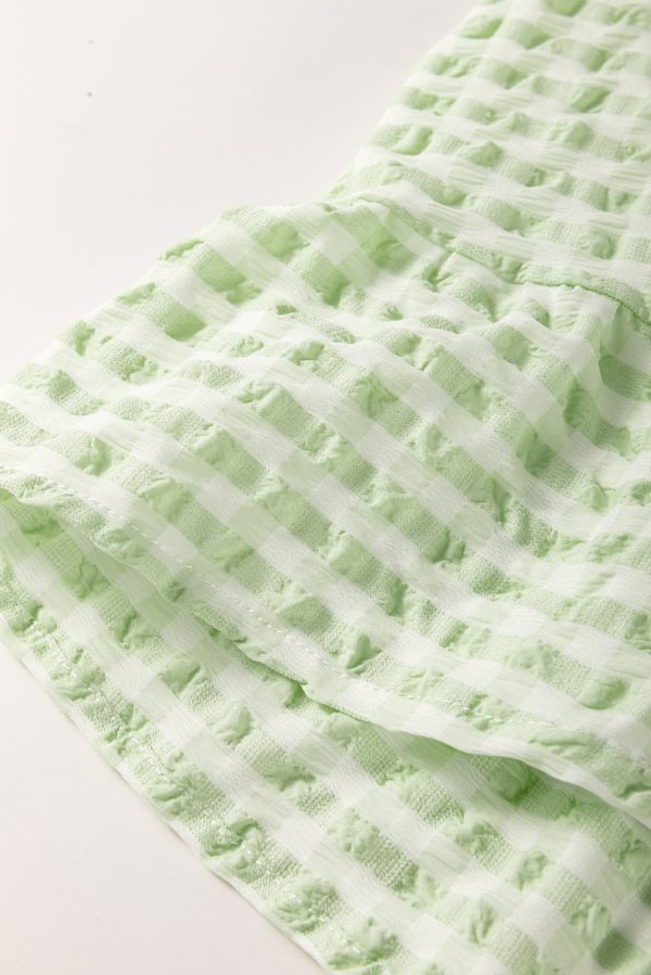 Green Stripe Textured Tiered Short Sleeve Loose Mini Dress - Image 9