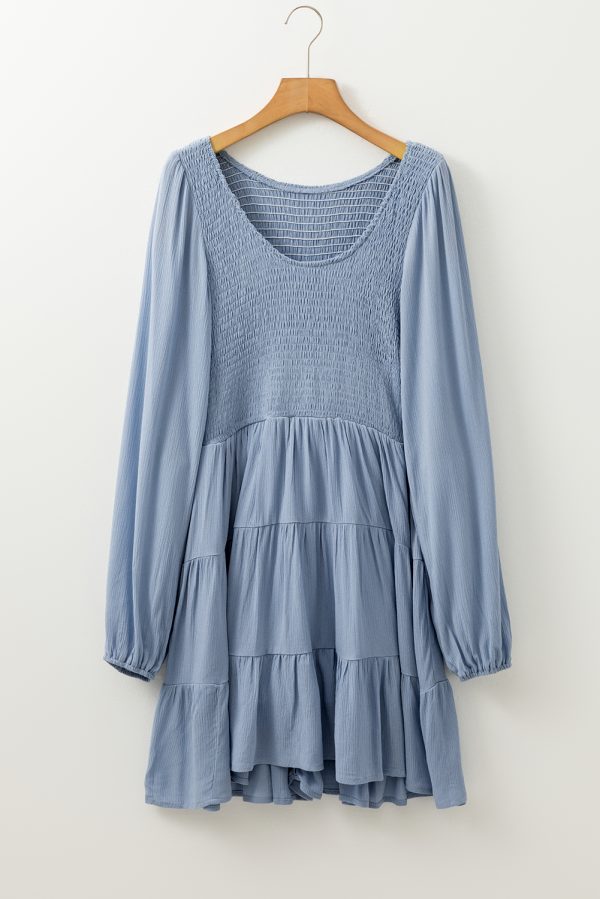 Ashleigh Blue Long Sleeve V Neck Smocked Tiered Mini Dress - Image 4