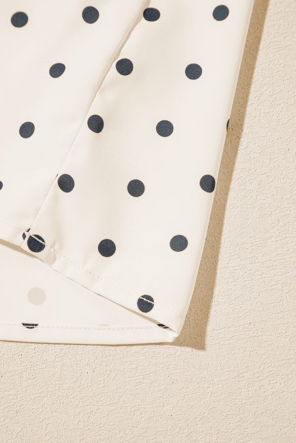 Apricot Polka Dot Print Frilled Collar Lantern Sleeve Blouse - Image 11