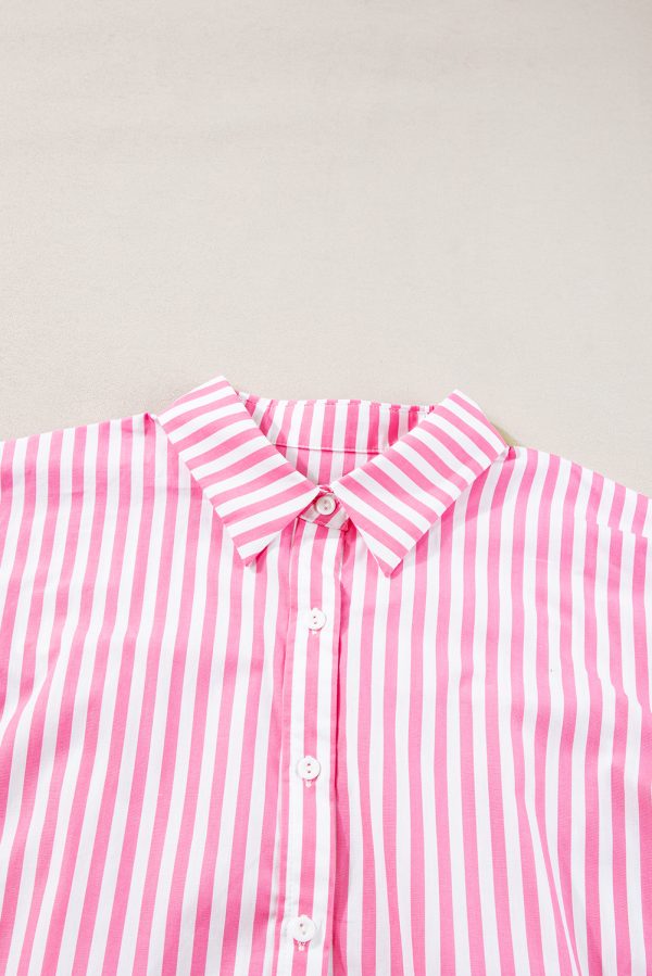 Pink Stripe Dolman Sleeve Oversize Shirt - Image 4