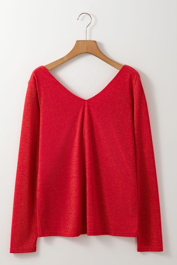 Black Metallic Bowknot Open Back V Neck Top - Image 14