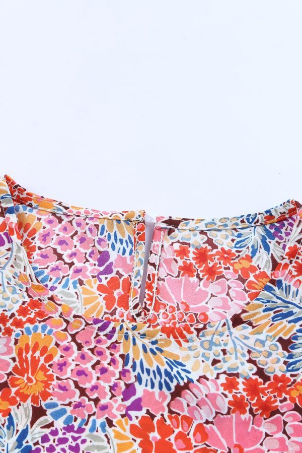 Multicolor Mix Floral Pattern Bubble Sleeve Blouse - Image 8