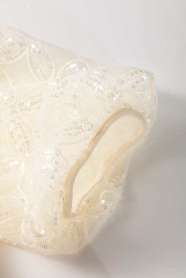 Apricot Sequined Lace Mesh Bubble Sleeve Square Neck Dress - Image 9