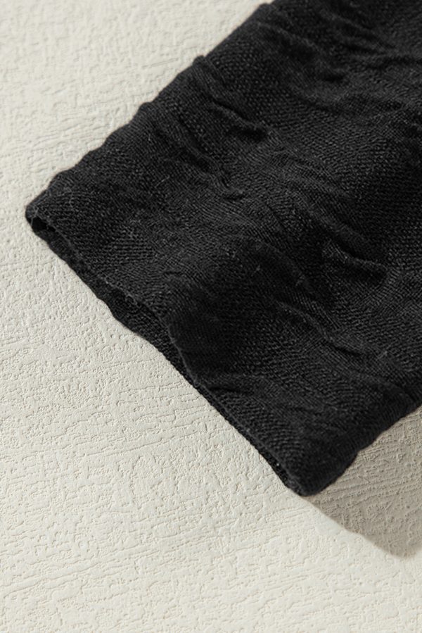 Black Solid Wavy Textured Slim Fit Long Sleeve T Shirt - Image 9