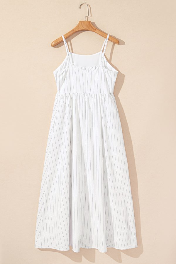 Beige Stripe Spaghetti Strap Pocketed High Waist Maxi Dress - Image 7