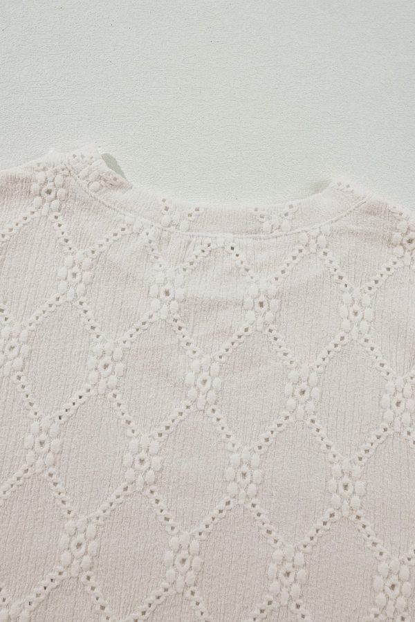White Geometric Embroidered Slim Fit O Neck T Shirt - Image 8