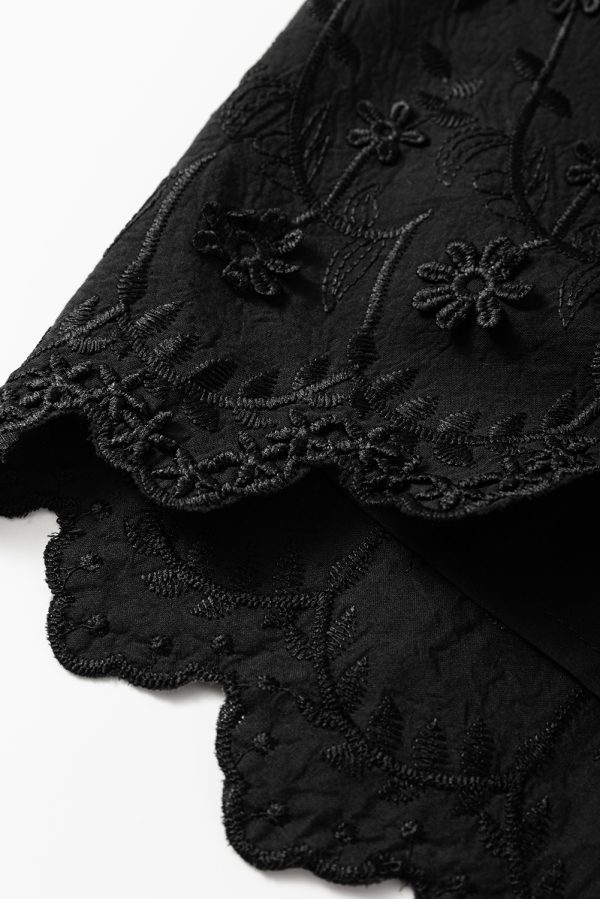 Black Floral Embroidered Buttoned Square Neck Tank Top - Image 6