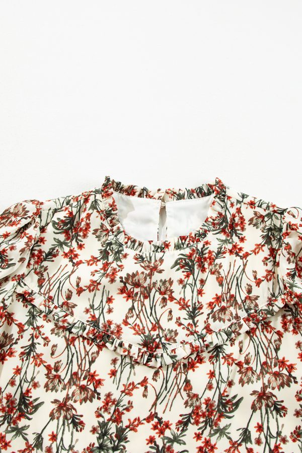White Floral Printed Long Sleeve Mini Dress - Image 7