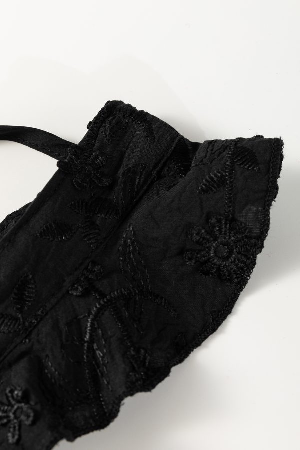 Black Floral Embroidered Buttoned Square Neck Tank Top - Image 8
