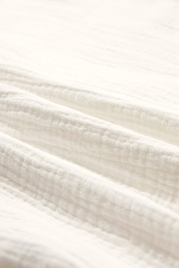 White Embroidered Textured Buttoned Crew Neck Shirt - Image 10