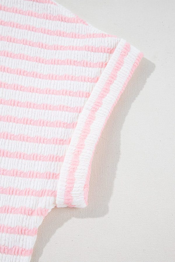 Pink Stripe Knitted Short Sleeve Top and Drawstring Shorts Set - Image 11