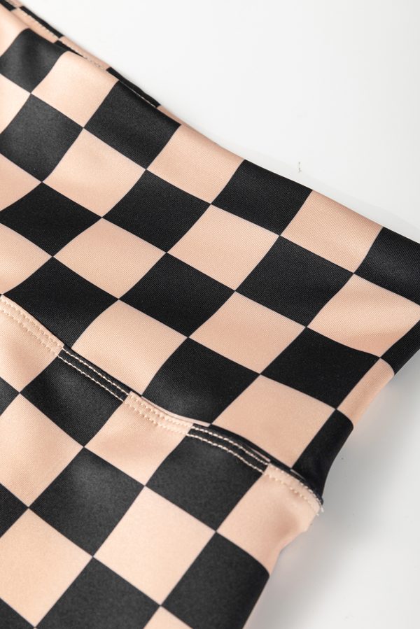 Khaki Checkered Pattern High Waist Skinny Leggings - Image 6