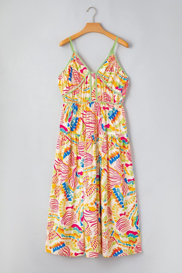Orange Abstract Print Spaghetti Strap Piping Detail Maxi Dres - Image 6