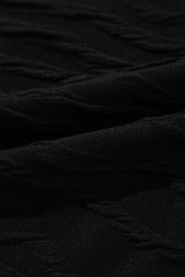 Black Solid Wavy Textured Slim Fit Long Sleeve T Shirt - Image 10