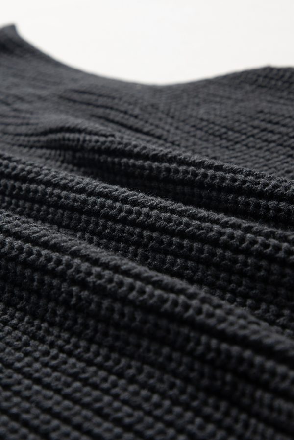 Black Solid Color Cable Knit High Neck Sweater Vest - Image 11
