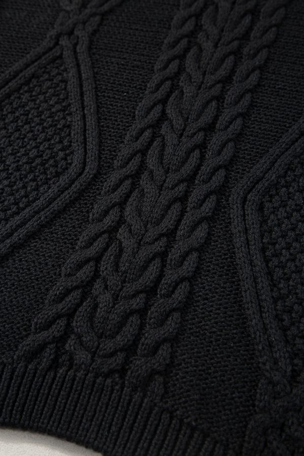 Black Solid Color Cable Knit High Neck Sweater Vest - Image 9