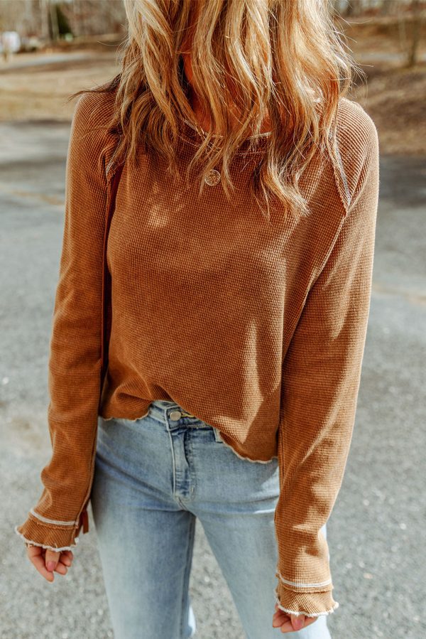Black Textured Round Neck Long Sleeve Top - Image 11