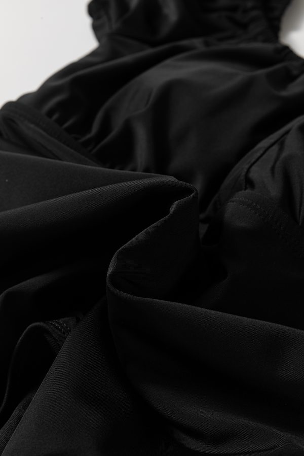 Black Elastic Neckline Short Sleeve One Piece Swimsuit - Image 9