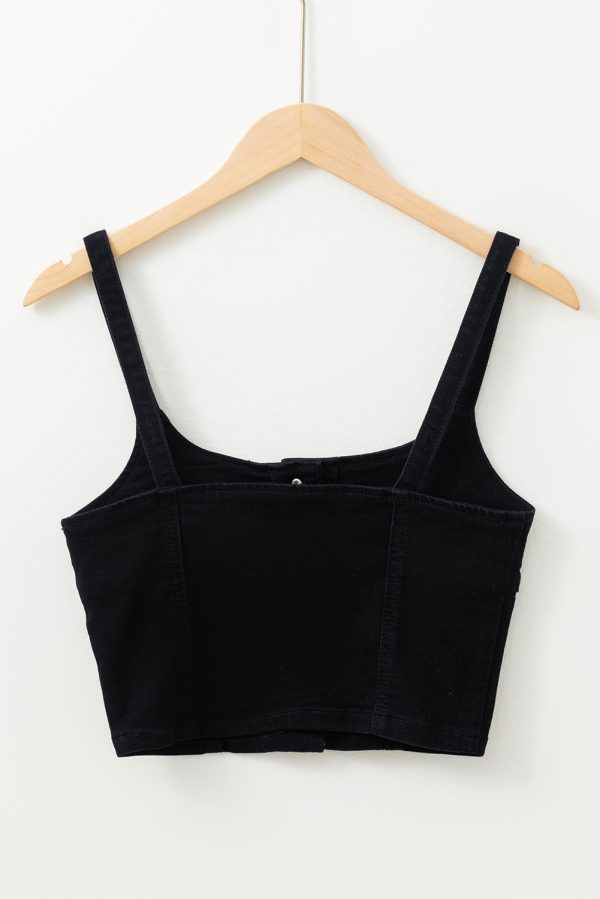 Black Acid Wash Buttoned Cropped Slim Denim Tank Top - Image 5