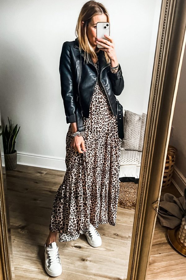 Apricot Leopard Print Tiered Wide Sleeve Maxi Dress - Image 4