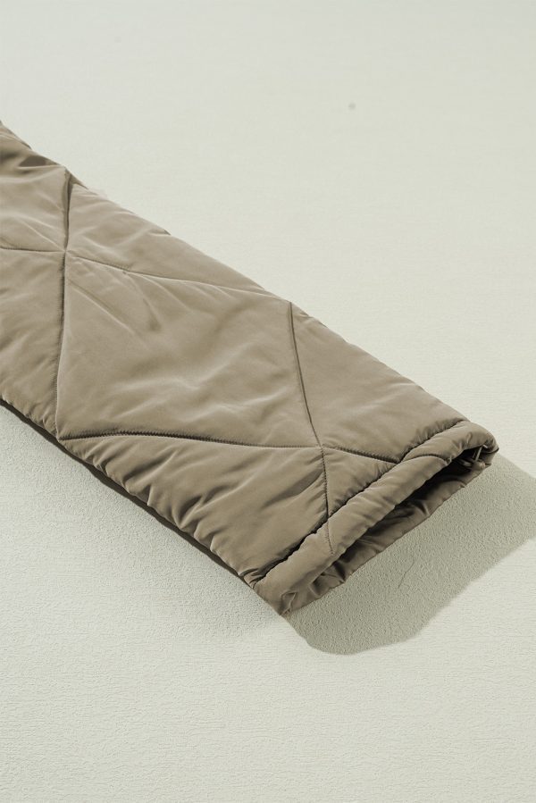 Jungle Green Teddy Collar Flap Pockets Quilted Puffer Jacket - Image 7