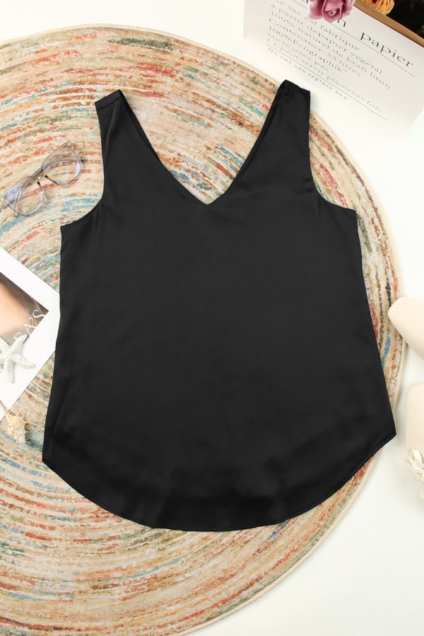 Black Deep V Neck Loose Tank Top - Image 6