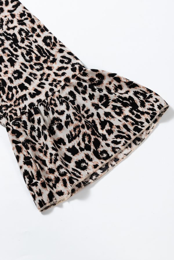 Apricot Leopard Print Tiered Wide Sleeve Maxi Dress - Image 9
