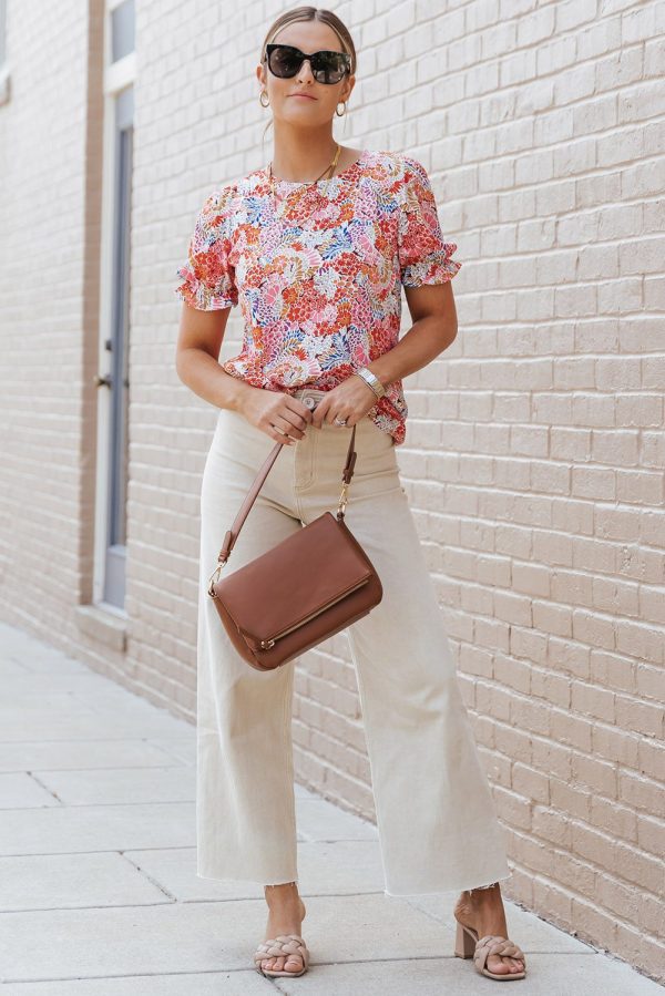 Multicolor Mix Floral Pattern Bubble Sleeve Blouse - Image 4