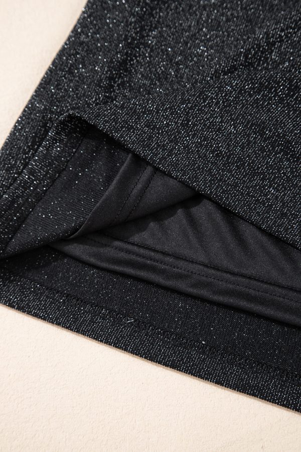 Black Metallic Bowknot Open Back V Neck Top - Image 9