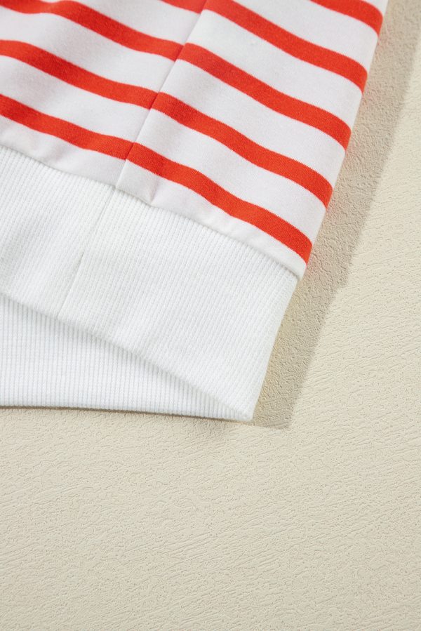Orange Stripe Drop Shoulder Crew Neck Loose Sweatshirt - Image 10