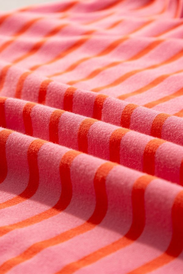 Orange Stripe Drop Shoulder Crew Neck Loose Sweatshirt - Image 24