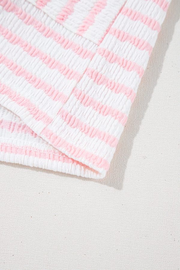 Pink Stripe Knitted Short Sleeve Top and Drawstring Shorts Set - Image 8