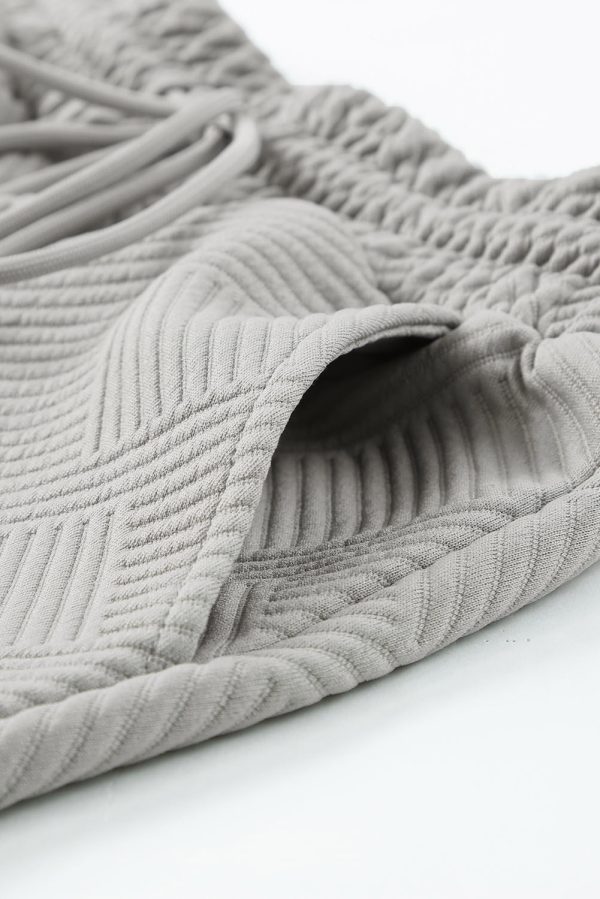 Gray 2pcs Solid Textured Drawstring Shorts Set - Image 9